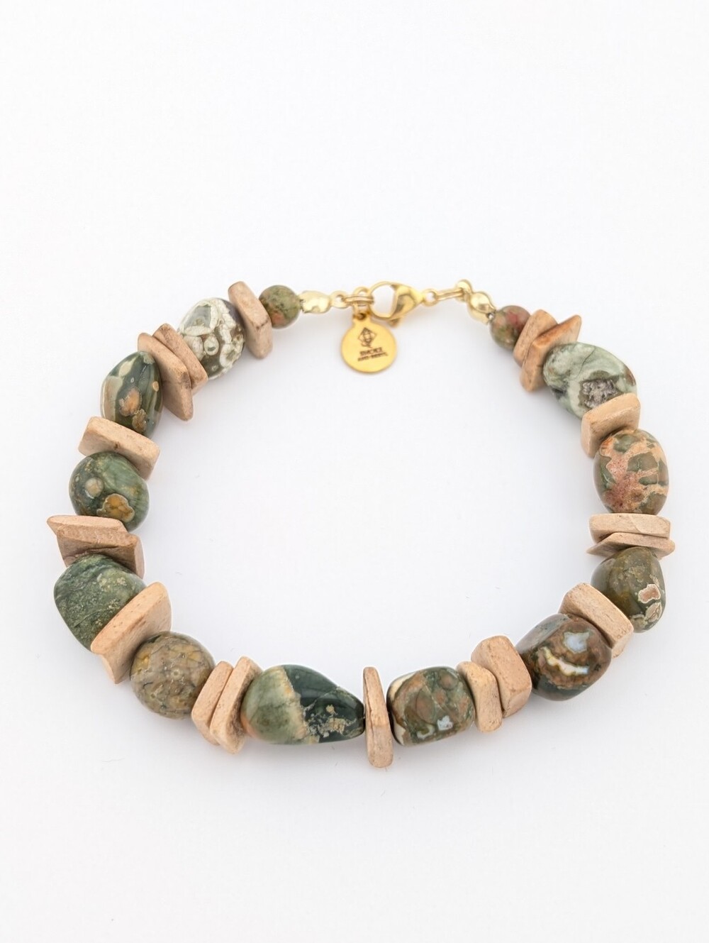 Jasper And Gold Accent Bracelet - Artisan Gemstone Jewelry - D087
